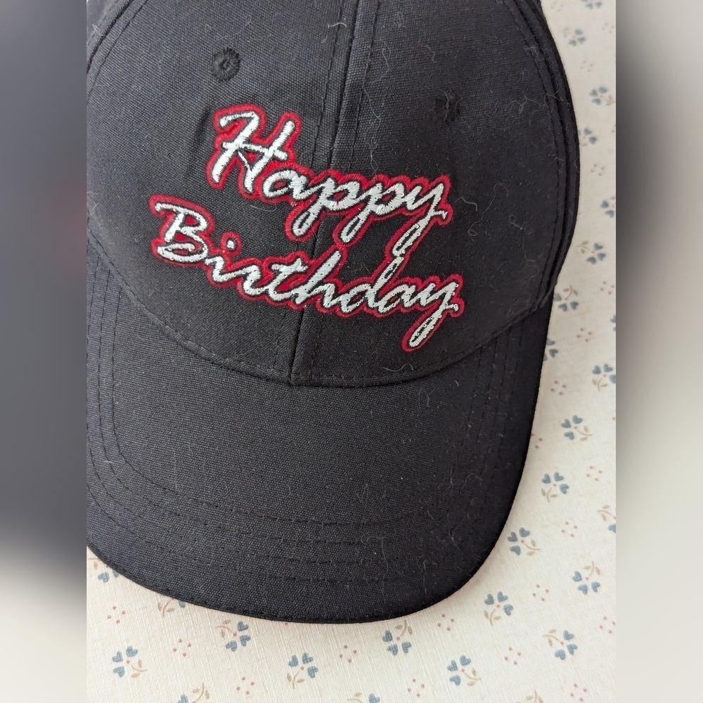 "Happy Birthday" Cap Calhoun's Sportswear black red white one size adjustable